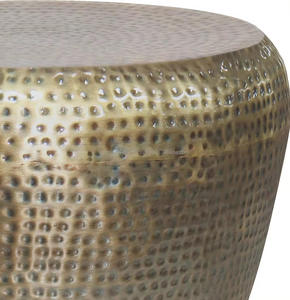 Table d'appoint en forme de tambour en métal martelé à la main finition plaquée support de plante de chevet de salon avec coin de canapé à motif texturé - Product Image 4