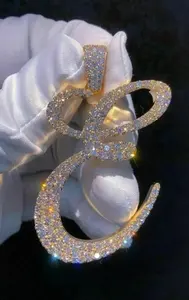 Colgante Personalizado con Letra E, Colgante Vintage con Incrustaciones de Moissanita, Plata de Ley 925 Chapada en Oro, Unisex, para Fiestas - Product Image 5