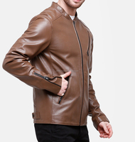 Chaqueta de contraste de mezclilla de cuero Nueva chaqueta de cuero de moda 100% Panel de corte y costura de cuero genuino Wash Denim