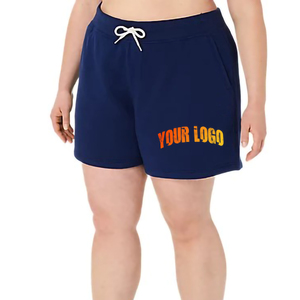 Shorts décontractés d'été pour femmes, bleu marine uni, respirant, en tissu molletonné 100% coton, boutonné, coupe régulière, streetwear, hip hop - Product Image 1