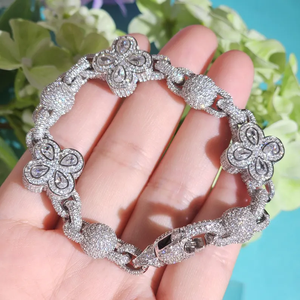 Iced Out Flower Bracelet Diamond Link Jewelry White Gold Finish Luxury Hip Hop Statement Bracelet For Women <b>Men</b> - Product Image 6