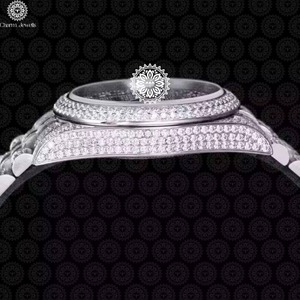 Montre de luxe en acier inoxydable étanche avec diamants Moissanite sertis, la plus vendue, pour usage quotidien, disponible à la vente - Product Image 2