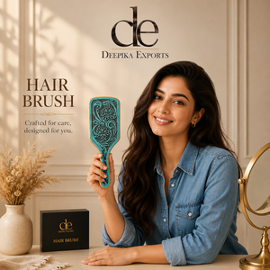 High Quality Handmade Hand Tooled Leather Wooden Hair <b>Brush</b> With Carved Floral Design For Scalp Massage Rectangular Shape - Product Image 6