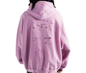 เสื้อฮู้ดดี้ผู้ชายสไตล์วินเทจ ผ้าฝ้ายฟลีซขาดๆ แบบดิสเทรส - Product Image 6
