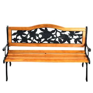 Banc de jardin en bois d'extérieur avec accoudoirs en fer, idéal pour la terrasse - Product Image 4