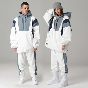 Traje de Esquí Unisex Rosa y Blanco con Bloques de Color, Impermeable 10.000 mm, Cortavientos, Chaqueta con Capucha y Pantalones, Conjunto para Adultos, Ropa de Invierno para Exteriores - Product Image 4