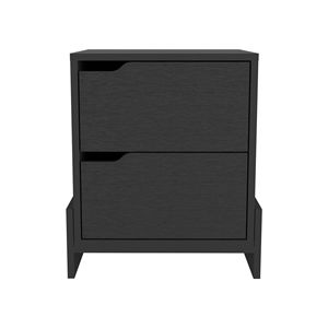 Brookland <b>Black</b> Wengue Finish Nightstand with Double Drawers and Sturdy Base <b>Bedside</b> <b>Table</b> - Product Image 4