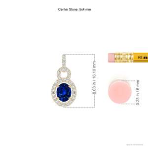Colgante de Zafiro Azul Natural de Corte Ovalado de 5x4MM, 0.3Ct, con Halo de Diamantes de 0.14 Ct, Oro de 14K, Joyería Fina Hecha a Mano, Superventas - Product Image 3