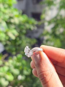 Solid White <b>Gold</b> Lab Grown Diamond <b>Ring</b> Marquise Cut Diagonal Cluster Bypass Split Shank Sweeping Pave <b>Cocktail</b> Fine Jewelry - Product Image 3