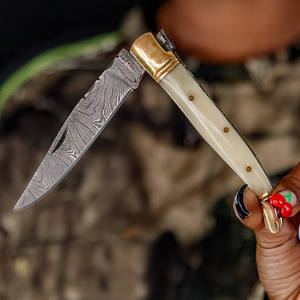 Couteau pliant multifonctionnel de survie en plein air, qualité industrielle, lame en acier Damas, bord droit, dos droit, OEM, pour la chasse - Product Image 1