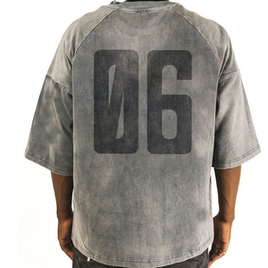 High Quality Men's Tshirt Drop Shoulder Regular Fit Short Sleeve Screen Print Acid Wash Printed Crew Neck 100% Cotton Knitted - Product Image 6