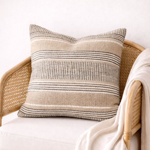 Housse de coussin tissée à la main gris moutarde 50 × 50 cm, motif rayé texturé, coussin décoratif de designer pour la maison - Product Image 3