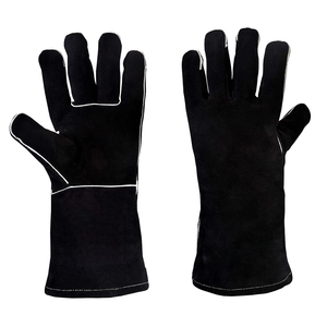 Guantes de Soldadura de Cuero Vacuno Negro, Resistentes al Calor y a las Llamas, con Puño Largo y Costuras Reforzadas, para Trabajo - Product Image 1