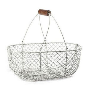 Iron Storage <b>Basket</b> with Wooden Handle - Product Image 1
