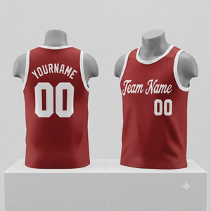 Camiseta de Baloncesto Personalizada, Roja con Detalles Blancos, Sin Mangas, Sublimada, de Malla Transpirable, Unisex, para Adultos - Product Image 1