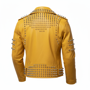 Chaqueta de cuero para hombre con tachuelas, estilo motero, a la moda, con relleno de poliéster, a prueba de viento, para montar en moto. - Product Image 2