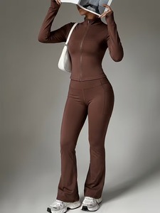 Womens Long Sleeve Thumbhole <b>Zip</b> <b>Up</b> <b>Jacket</b> and High Waisted Flare Yoga Pants Set Gym Workout Athletic Tracksuit 2 Piece Outfits - Product Image 4