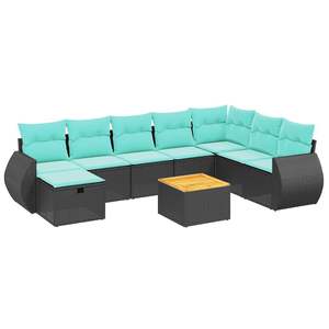 Ensemble de canapés de patio en polyrotin noir, 9 pièces, avec coussins, canapés de jardin - Product Image 2