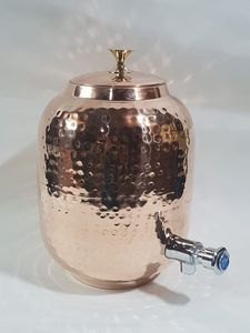 Distributeur de boissons en cuivre martelé fait main avec support en laiton, couvercle et robinet, grande capacité, style vintage - Product Image 2