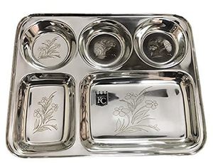 <b>Silver</b> Stainless Steel Divided Serving Tray Snack <b>Dip</b> Bowl Platter Wedding Floral Embossed Eco-Friendly Custom Design - Product Image 5
