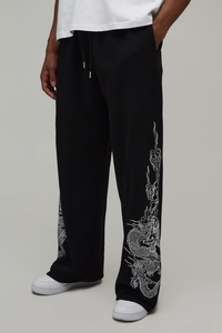 Conjunto de 2 Piezas para Hombre, Camiseta Blanca con Cuello Redondo y Pantalones Anchos Negros con Estampado Animal, Estilo Urbano - Product Image 2