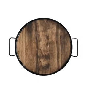 Plateau de service rectangulaire en bois de qualité supérieure avec poignées en bois de cerf, design rustique, durable, type plateau solide pour le service des aliments - Product Image 4
