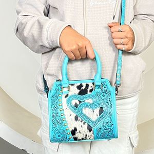 Premium Hand Tooled Cowhide Leather Large Speedy <b>Bag</b> Hair-on Hide Heart Duffel Cowgirl Fashionable <b>Travel</b> <b>Bag</b> for Women's - Product Image 4