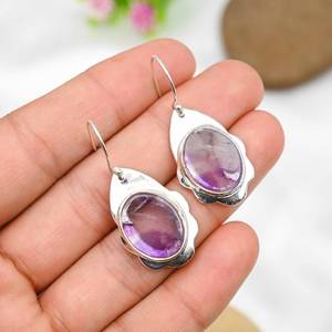 Boucles d'oreilles en améthyste, argent sterling 925, boucles d'oreilles en pierres précieuses, bijoux faits à la main, élégantes boucles d'oreilles pendantes, cadeau de Noël - Product Image 4