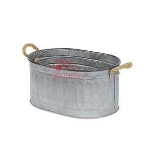 Hammered <b>Bucket</b> & Utility Holder Modern <b>Galvanized</b> Large Capacity Ice <b>Bucket</b> Oval Shaped - Product Image 1