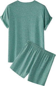 Ensemble décontracté respirant pour homme en satin à col rond - T-shirt à manches courtes et short - Ensemble deux pièces pour l'été - Tenue de sport et d'extérieur - Product Image 3