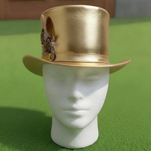 Chapeau haut-de-forme en cuir doré fait main, sur mesure, de qualité supérieure, style steampunk gothique victorien, pour festival - Product Image 3