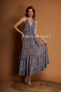 Boho Silk Maxi <b>Dress</b> Halter Neck Floral Printed Multicolor Maxi <b>Dress</b> for Women Comfortable <b>Dress</b> at Wholesale Price Bulk Export - Product Image 6