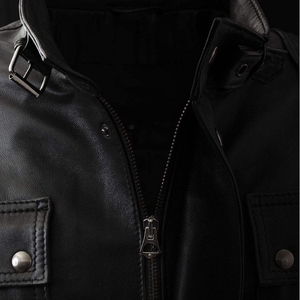2026 Men's Black Solid Color <b>Leather</b> Moto <b>Jacket</b> Stand Collar Button Closure Regular Fit Biker Style <b>Jacket</b> Available For Sale - Product Image 2