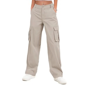 Pantalon cargo streetwear taille mi-haute pour femme, couleur unie, coupe ample, longueur intégrale, utilitaire, antistatique, en toile, style printemps - Product Image 1