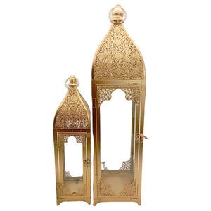 Lanterne marocaine grande en métal et verre doré pour Ramadan 2026, éclairage de sol décoratif, lanterne pilier vintage de designer - Product Image 4