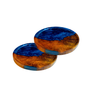 Handmade Round Wood Resin Serving Tray Blue Modern Kitchen Tableware Storage Holder - Product Image 5