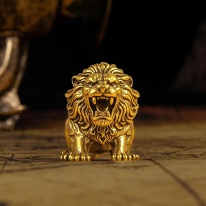 Pure Brass Lion Figurine Small <b>Vintage</b> Lion Statue Solid Brass Decorative Sculpture for Home Office <b>Desk</b> Shelf Decoration - Product Image 5