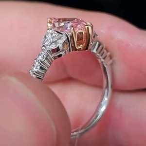 Anillo de compromiso de plata 925 original con moissanita rosa de 2 quilates, corte marquesa, para ocasiones especiales, bodas, para novias - Product Image 3