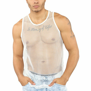 <b>Men's</b> Fishnet <b>Bodysuit</b> Hollow Out Mesh Tank Top O Neck Breathable Jumpsuit OEM Customized Logo Summer Gym Clothing - Product Image 3