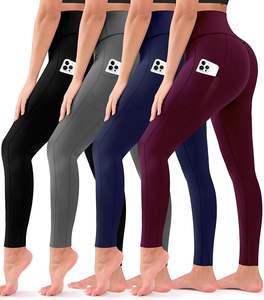 Leggings de yoga sin costuras color granate de secado rápido para mujer, 100% algodón, cintura alta, con logo personalizado, pantalones ajustados para mujer en venta - Product Image 1