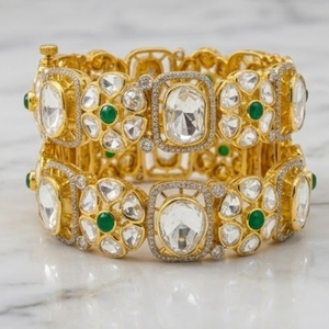 Luxury 925 Silver Monzo Bangles Traditional Stone Designer <b>Kada</b> Bracelet Set for Women Wedding Jewelry - Product Image 4