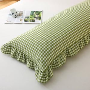 <b>Extra</b> <b>Large</b> Ruffled Lumbar Cushion Cover, 100% Cotton Printed Striped Frilled <b>Pillow</b> Red Ticking Stripe 16X41" - Product Image 2