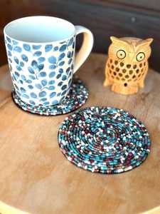 Elegant Multicolor Handmade Beaded <b>Coaster</b> <b>Set</b> Luxury handcrafted table <b>coaster</b> Beautiful spiral beadwork design Premium beads - Product Image 3
