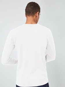 T-shirt en coton blanc à col en V pour homme, coupe classique, décontracté, tricoté, couleur unie - Product Image 4