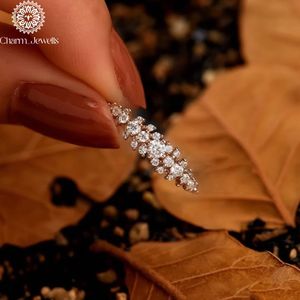 Charm Jewells Silver 18K Gold Plated Cushion Cut Moissanite Three Stone Prong Setting Women's Classic Engagement <b>Ring</b> 3 Gm IGI - Product Image 2