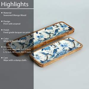 Juego de 2 Platos Rectangulares de Madera de Mango con Diseño Impreso, Hechos a Mano, Elegantes y Decorativos para el Hogar y Restaurantes - Product Image 3