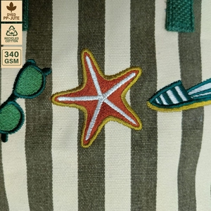 Custom Logo Embroidered Striped 12 Oz Recycled Cotton <b>Canvas</b> Jute Beach Tote Bag Zipper Wholesale OEM Private Label Manufacturer - Product Image 3