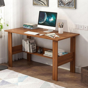 Bureau d'ordinateur moderne en bois avec étagère de rangement à un niveau, table d'étude pour ordinateur portable, poste de travail pour la maison, le bureau ou les étudiants - Product Image 1