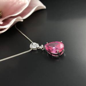 สร้อยคอรูปหยดน้ำสีชมพูโทแพซทองคำขาว พลอยสีชมพู ของขวัญวันเกิดงานแต่งงานสำหรับผู้หญิง - Product Image 4