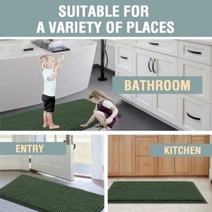 Tapis de bain en chenille doux et respirant, rectangulaire, antidérapant, avec support en caoutchouc, vert, épaisseur moyenne, lavable en machine, pour usage domestique - Product Image 6